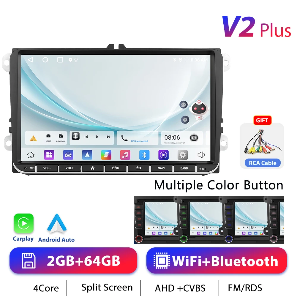 Podofo 7 "9" CarPlay Android Autoradio Voor Volkswagen VW Golf Passat JETTA Skoda SEAT Auto Intelligent Systeem 2din GPS Autoradio