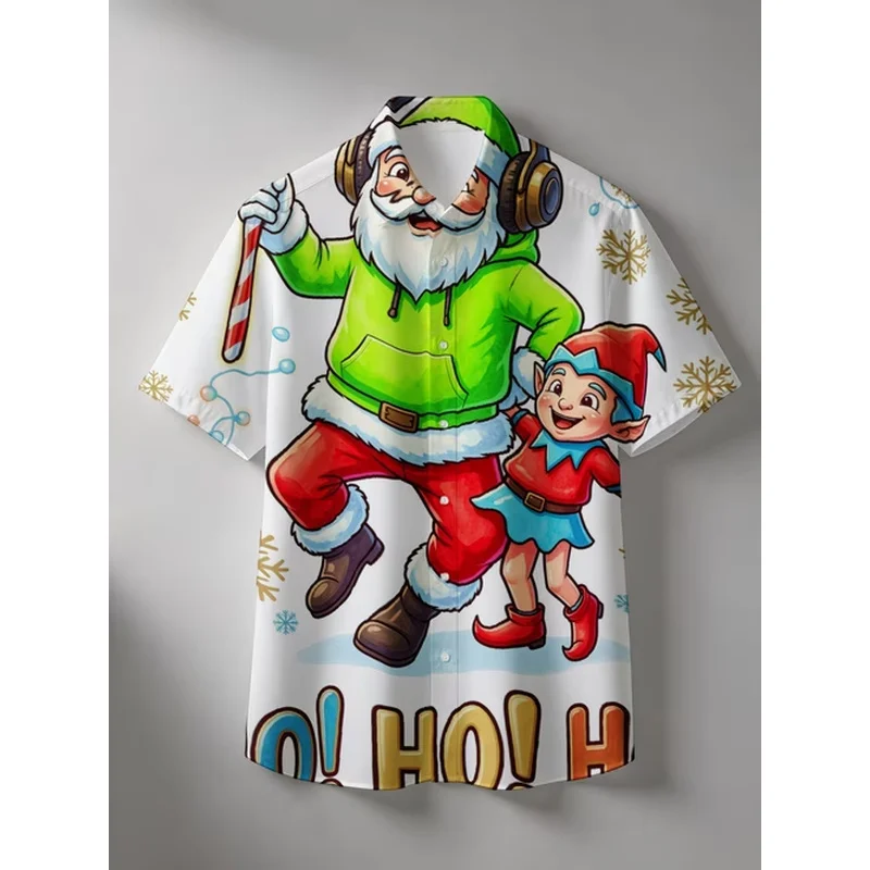 Blouses Snowman and Gingerbread Hawaiian Shirt Christmas Gift Poinsettia Print Mens Button Up Shirts Short Sleeve Holiday Styles