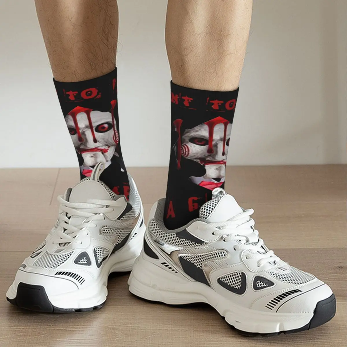 Hip Hop Retro Jigsaw Billy The Puppet Crazy Men\'s Socks Unisex Saw Horror Film Harajuku Pattern Printed Crew Sock Boys Gift