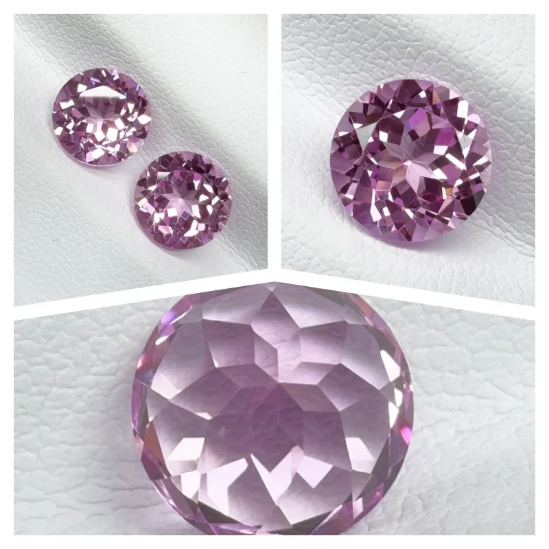 Laborgezüchteter Saphir in runder Form, rosa Farbe, Charms-Perlen für DIY-Schmuckherstellung, Armbandmaterialien, wählbares Zertifikat. – Detail 4