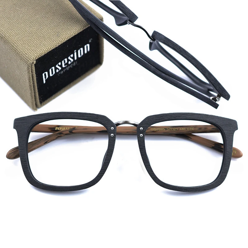 HDCRAFTER Wood Glasses Frames Men Square Myopia Prescription Eyeglasses Frame 2019 Male Wood Full Optical Frame Eyewear