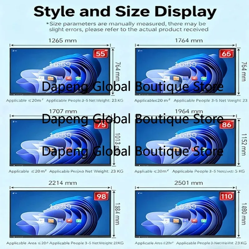 55/65/75/86/98 Inch 4K Interactive Flat Panel with 40-Point Touch An-droid/Windows OS Wall Mountable Sm-art Board for Education