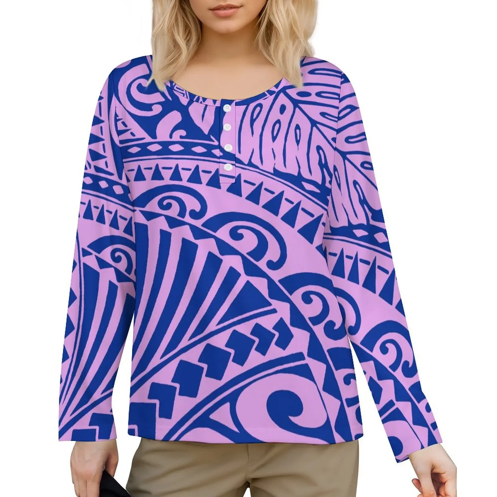 Polynesian Tribal Style Custom Samoan Print Simple And Stylish Women T-Shirt Classic Long Sleeve Comfortable Soft Fabric