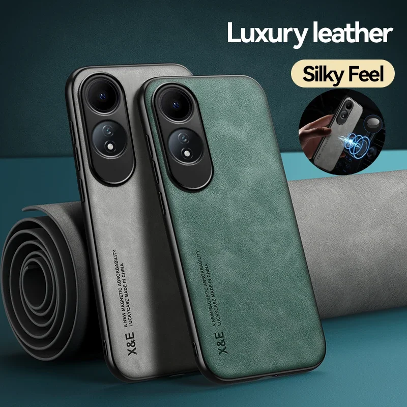 Luxury Leather Case For OPPO A60 4G A79 A58 A78 A98 A57 A97 A96 A95 A74 A53 A32 Cover With Metal Plate Support Car Hold