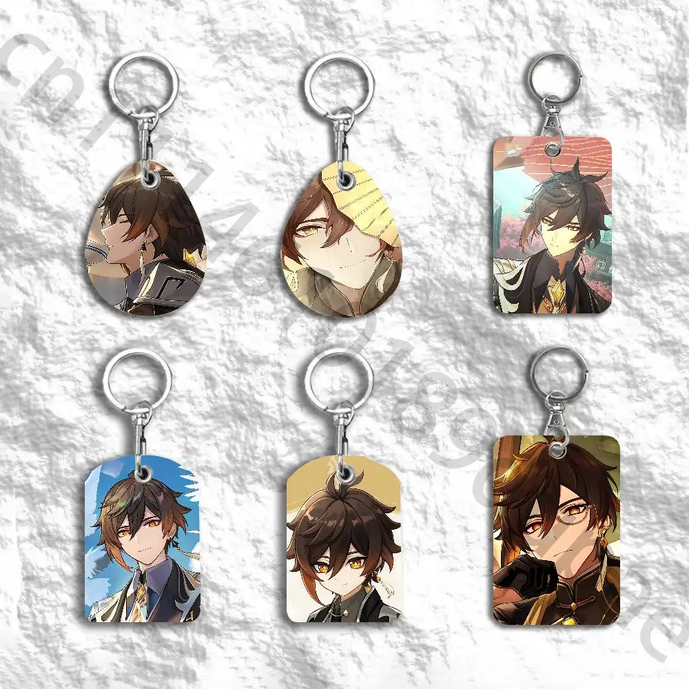 G-Genshin Impact zhong l-li Protective Printed Leather Card Case Metal Keychain for Bank Credit Bus Subway ID Cards