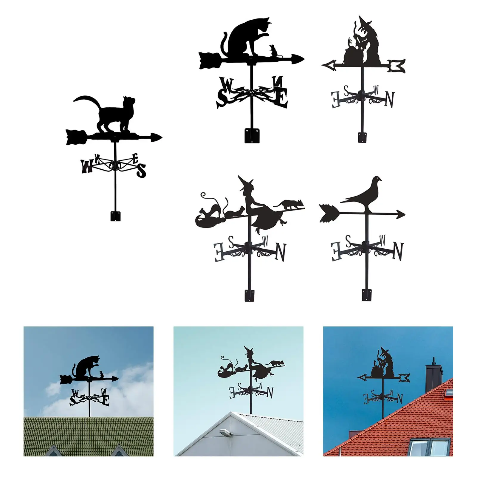 Wrought Iron Weathervane Decorative Direction Indicator Weather Vane Outdoor Scene for Courtyard Barn Outdoor Cottage Cupola