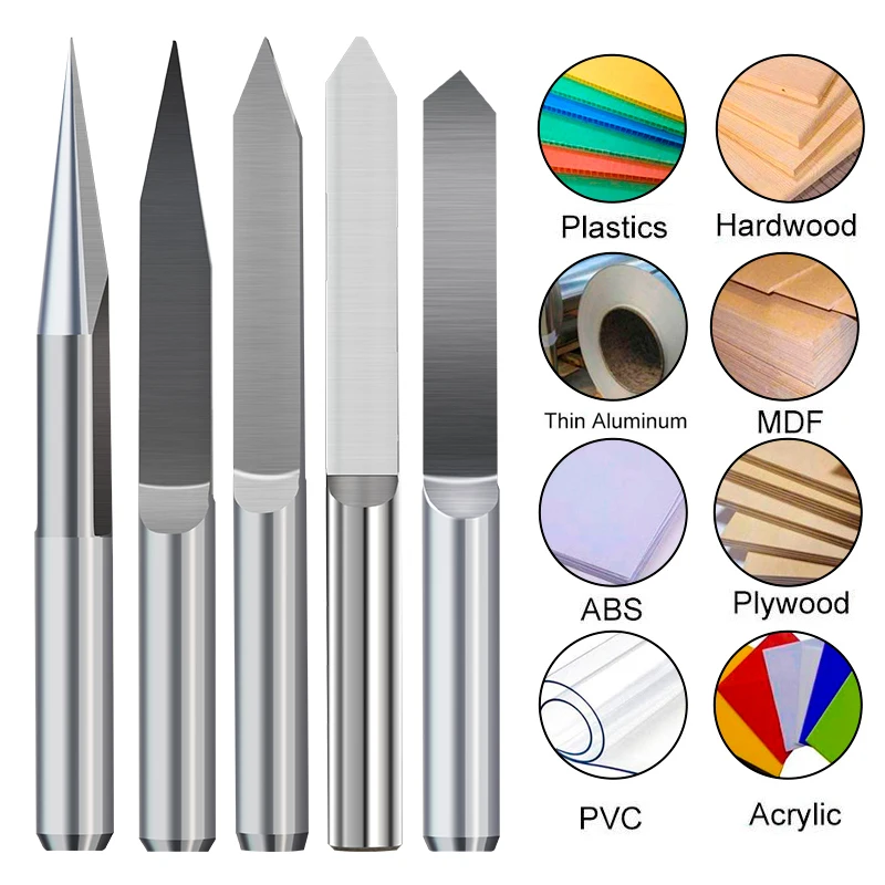 CNC Flat bottom Carving Tools 4mm Shank Tungsten Carbide V Engraving Router Bit for Wood Acrylic Plastic PVC Milling Cutter