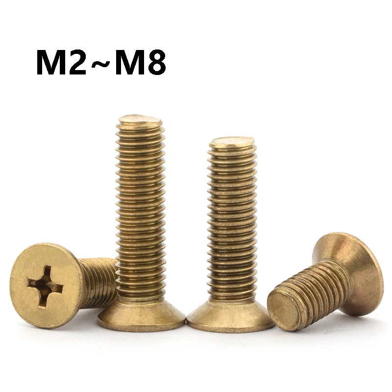 2~30Pcs Brass Cross Flat Head Machine Screws M2 M2.5 M4 M5 M6 M8 Phillip Countersunk Head Screw Mechanical Bolts