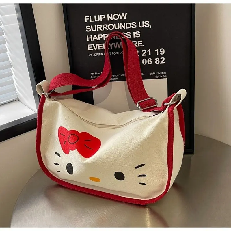 Sac en toile de grande capacité pour femmes et filles, sacs à bandoulière pour étudiants, ornements de boulettes, Anime Hello Kitty Stuff initié, nouveau, 2024