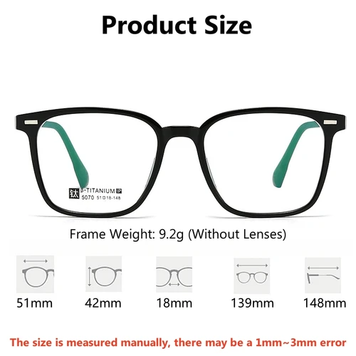 Imagen 2 del producto YIMARUILI gafas ultraligeras de aleación de titanio a la moda para hombres y mujeres TR90 monturas para anteojos graduadas ópticas cuadradas 5070