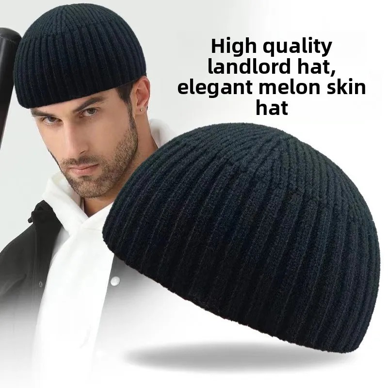 Classic Mens Thick Pure Cotton Knitted Short Beanie Hat for Autumn Winter Warm Skull Cap Helmet Compatible Outdoor Cycling