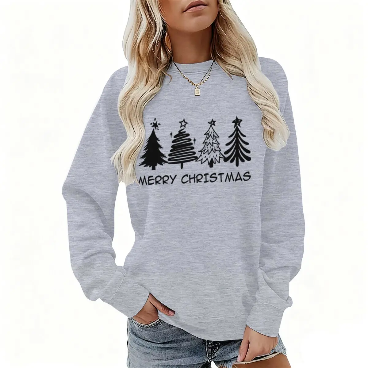 Frohe Weihnachten Sweatshirt Weihnachtsbaum Grafik Langarm Rundhalsausschnitt Damen Weihnachten Sweatshirts Urlaub Pullover Tops