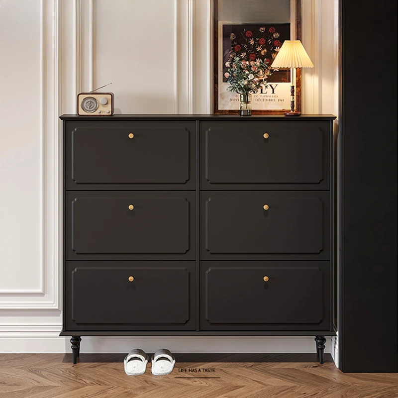 Dump bucket shoe cabinet new 2024 retro narrow door small apartment black shoe cabinet