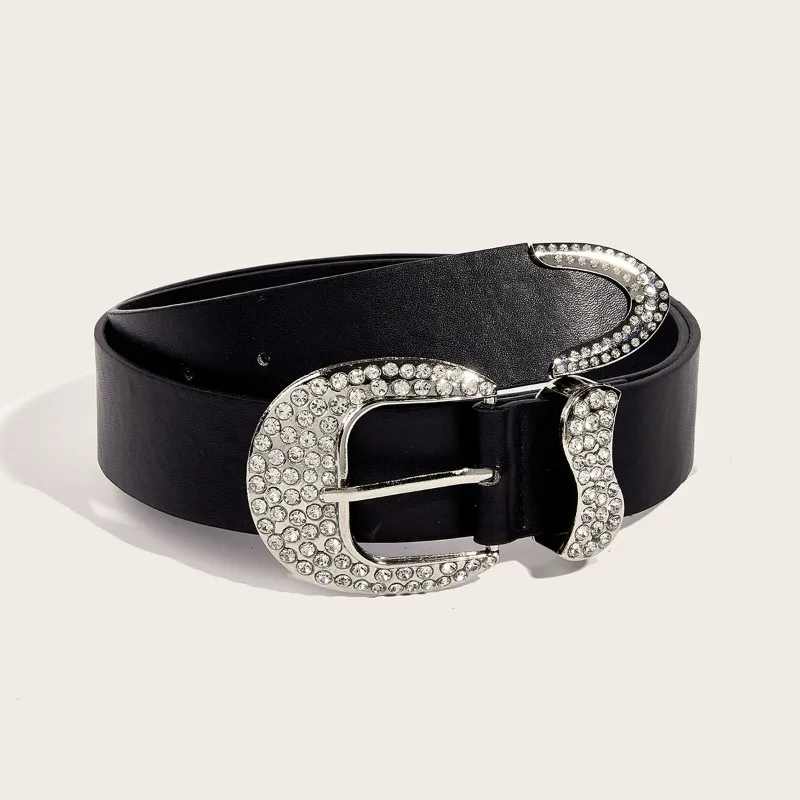 

Belt Women's Retro Decorative Rhinestone Diamond Buckle Personalized Belt Black Belt