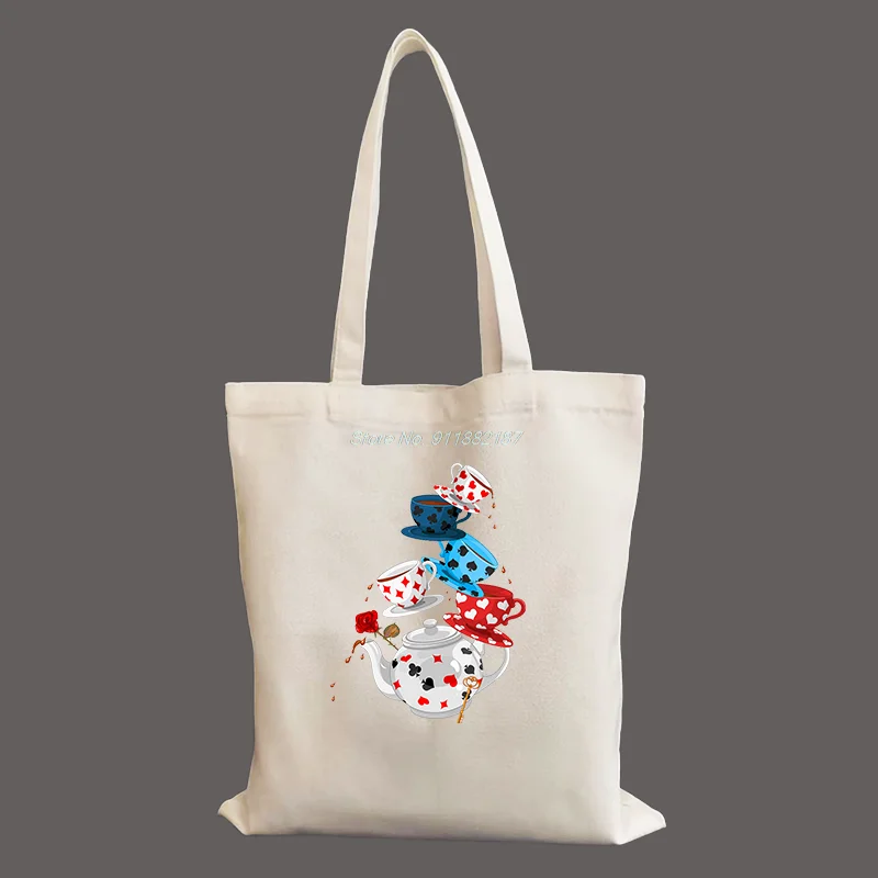 

Playing Cards Cups Poster Graphic Fashion Handbags Shoulder Bags Casual Shopping Girls Handbag Women Canvas Bag