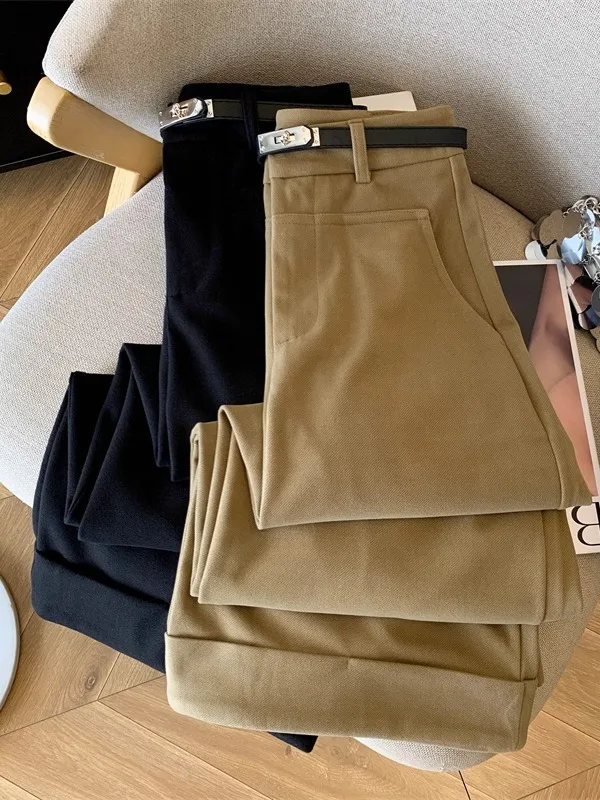 

Брюки женские зимние шерстяные с высокой талией, прямые, вязаные, износостойкие, с широкими штанинами