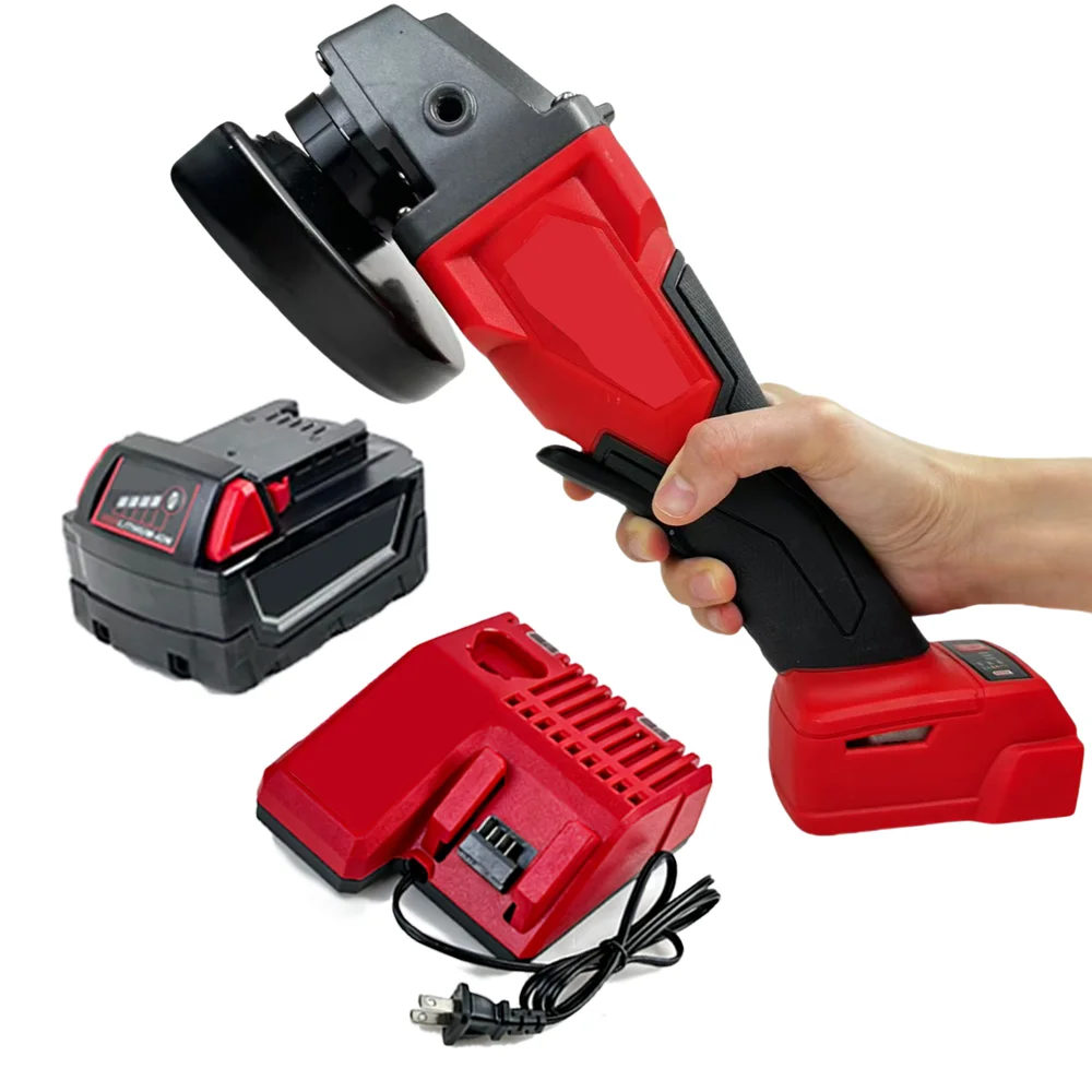 Red Industrial-grade Angle Grinder Set Handheld Wireless Power Tool 18V 5.0Ah Battery 5-inch M14 Brushless Angle Grinder