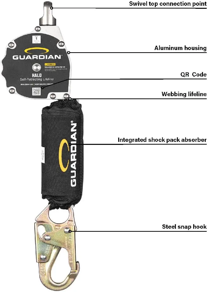 Guardian Fall Protection 10900 Halo Web SRL – 11 ft. Nylon Webbing with Carbineer, Swivel Top, Steel Snap Hook