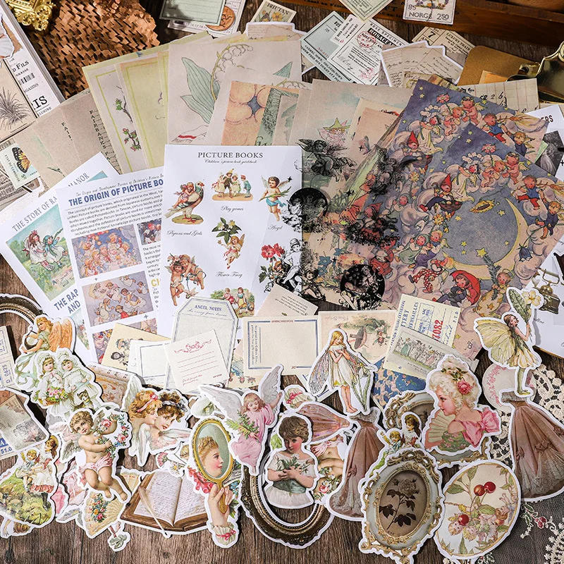 100 Sheets Vintage Mixed‑Material Sticker & Scrapbook Paper Bundle, Assorted Retro Decorative Stickers Paper Kit DIY Journal