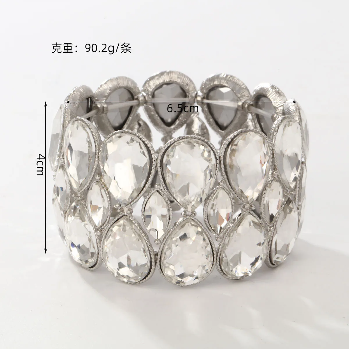 Europäisches und amerikanisches, auffälliges, geometrisches Armband mit Kristallen, breite Version, elastisches Armband für Damen, Hip-Hop-Accessoire. – Detail 7