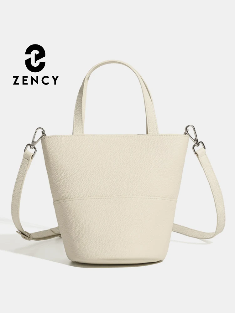 

Zency Soft Genuine Leather Buckets Handbag Women Crossbody Bag For Summer Autumn Large Pocket For Phone Sunglass Beige Shoulder