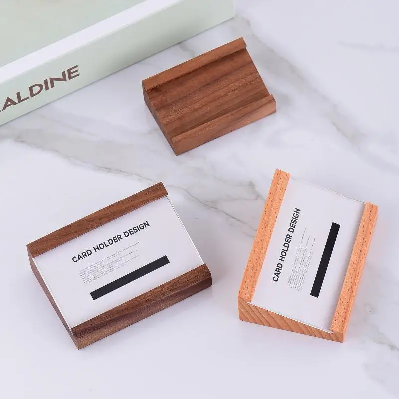 70x40mm Wood Price Label Tags Table Number Name Card Menu Holder Acrylic Sign Display Stand