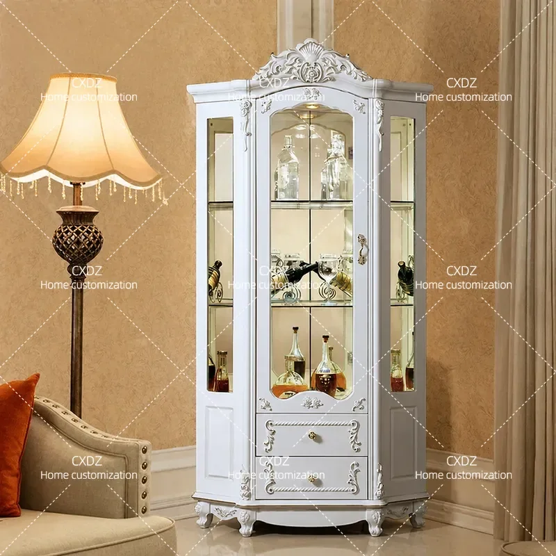 European Style Corner Wine Cabinet Triangular Display Locker for Living Room Multi Function Storage Shelf Home Decor