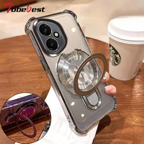 Clear Shockproof Plating Magnetic Magsafe Bracket Case for Huawei Honor 400 300 Ultra 200 100 90 Lite 80 70 Pro Silicone Cover