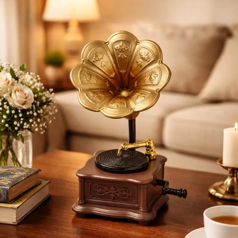 Dollhouse Phonograph 1Pcs Vintage Miniatures Music Machine Model Antique Decor for Living Room Play Scene
