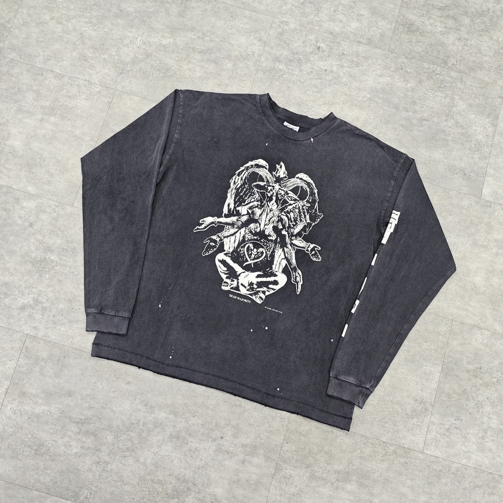 Yao Fashion SAINT OF MICHAEL Casual Luxury Brand Oversize Baggy Vintage Graphics Cotton Long Sleeve T