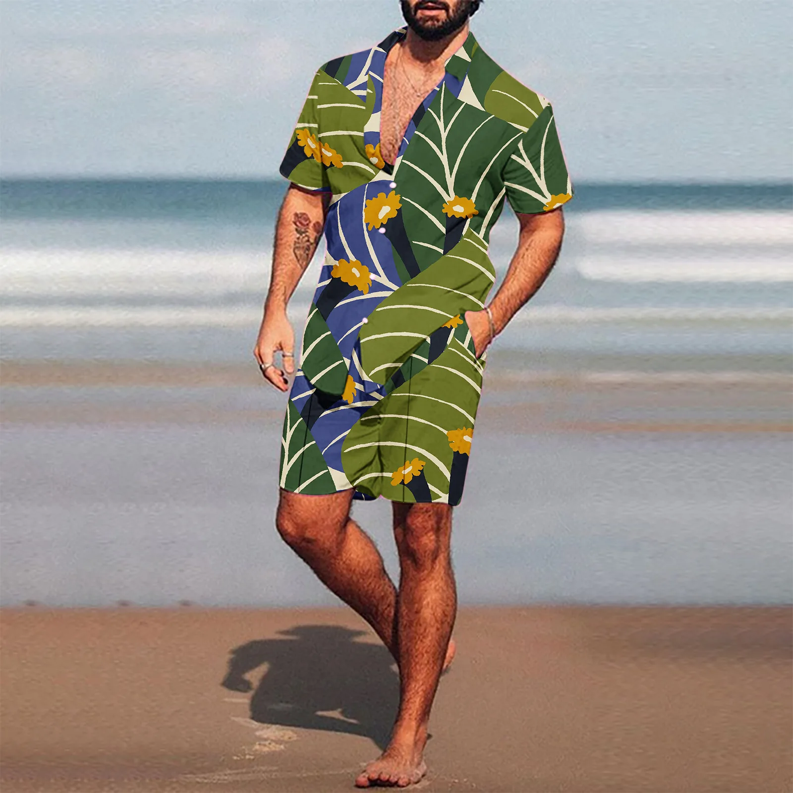 Summer Beach Style Men\'s Shirt Set Oversized Hawaii Casual Suit Coconut Tree 3D Print Holiday Short Sleeve Shirt Shorts 2pcs Set