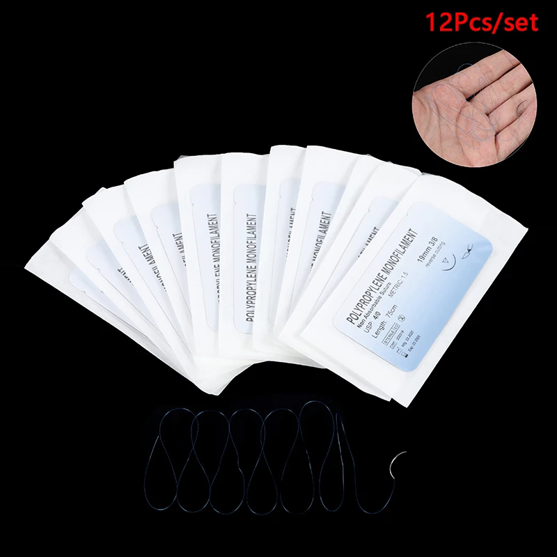 12Pcs Polypropylene Monofilament Medical Thread Needle Surgical Suture Training