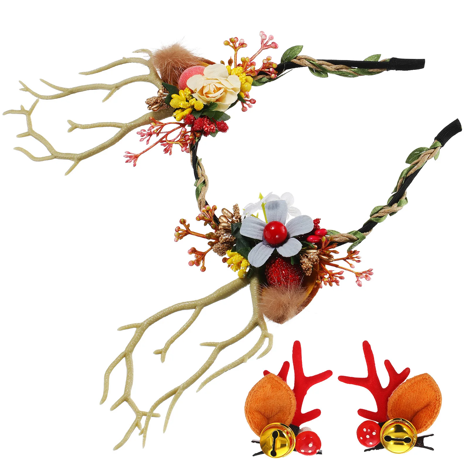

1Set Reindeer Antler Headband Christmas Hair Clips Holiday Costume Cosplay Party Photo Props Lightweight Comfortable