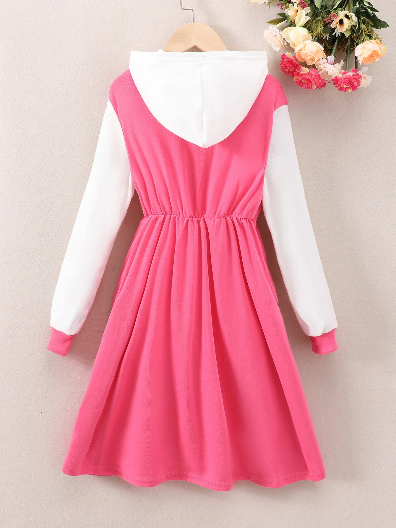 Girls Dresses 2024 Autumn Winter Long Sleeve Hooded Contrast Color Casual Simple for 8 9 10 11 12 Years