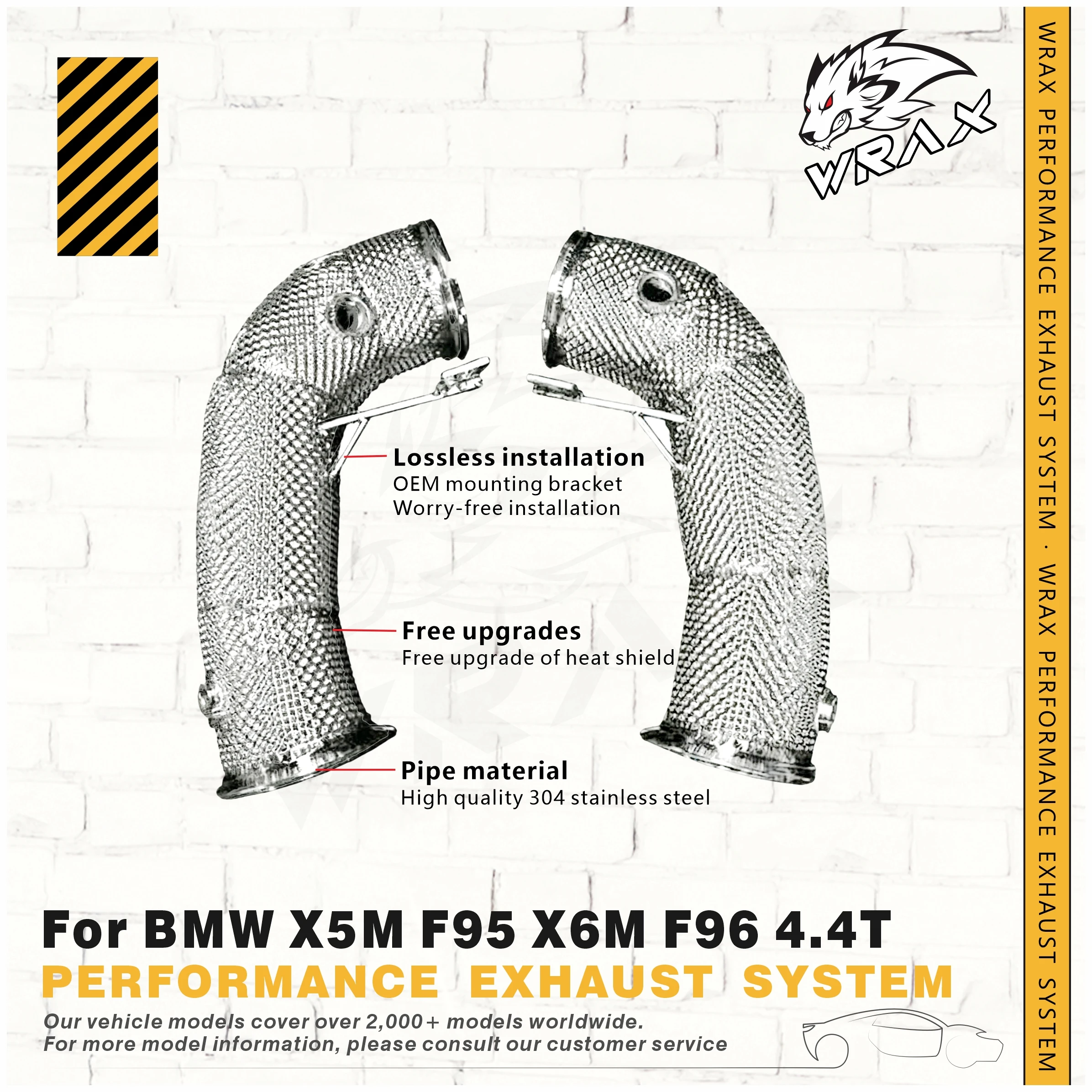

WRAX SS304 Downpipe with Heat shiel for BMW X5M F95 X6M F96 4.4T High Flow Sports Exhaust Exact Fit