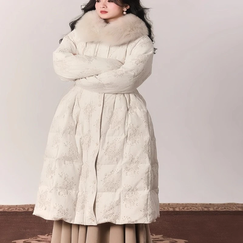 2025 зимнее женское шерстяное пальто с утолщенной талией, утягивающая длинная пуховая хлопковая куртка, модная верхняя одежда