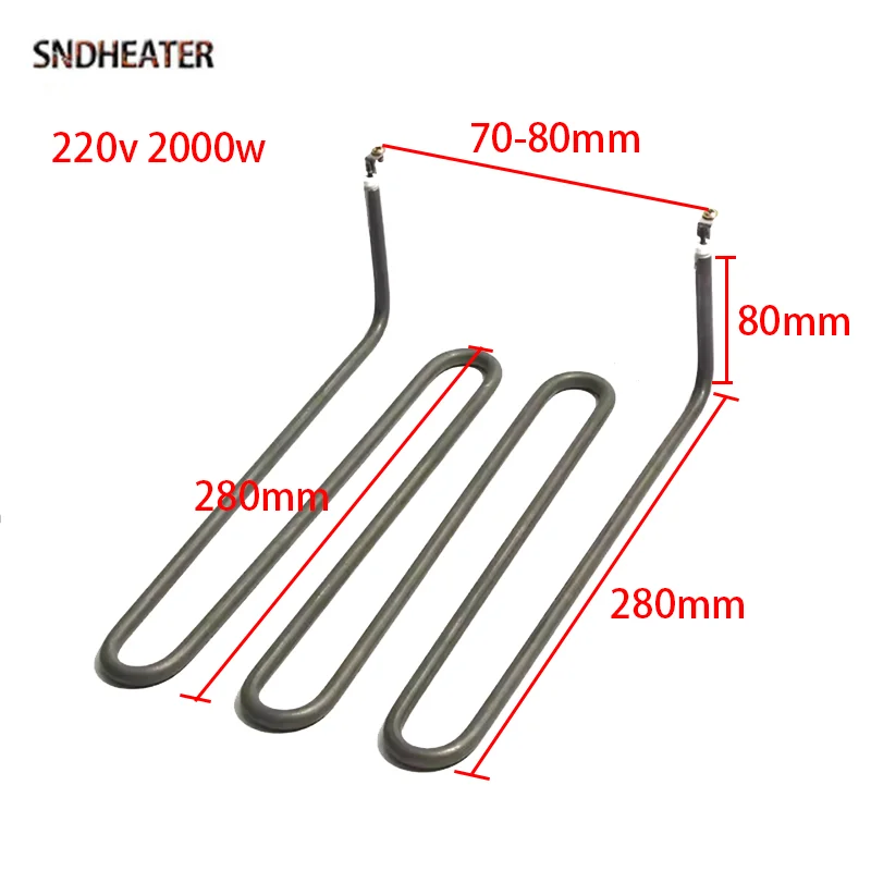 SNDHEATER 220 فولت 2KW M شكل مجفف الهواء عنصر التدفئة الكهربائية الأخضر نوع الفولاذ المقاوم للصدأ سخان الفرن المنزلي توجيه الأنبوب نهاية 280 مللي متر