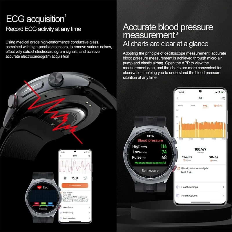 New Sapphire Glass Air Pump Airbag Three High Smart Watches Men ECG Heart Rate Precise Blood Pressure Health Tracker Smartwatch