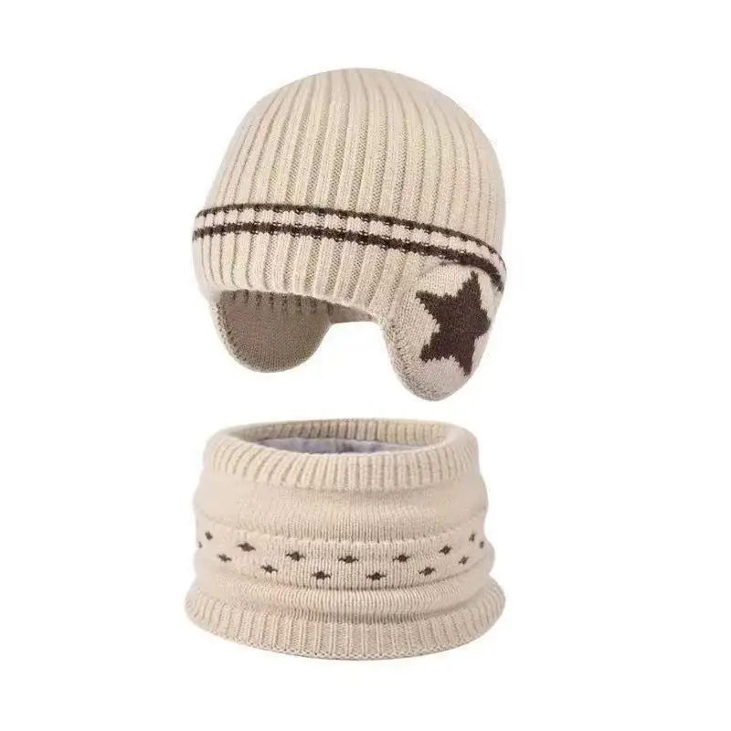 

1 комплект, От 1 до 10 лет, детские зимние вязаные перчатки для маленьких мальчиков, шапка, шарф, костюм из 2 предметов, уличная ветрозащитная флисовая теплая детская шапка-бини с кольцом для мальчиков