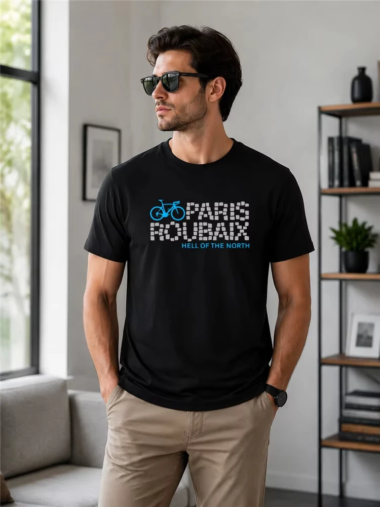 Paris Roubaix Hell Of The North Cycling T-Shirt Summer Short Sleeve Cotton Tee Shirt Graphic Men Clothing