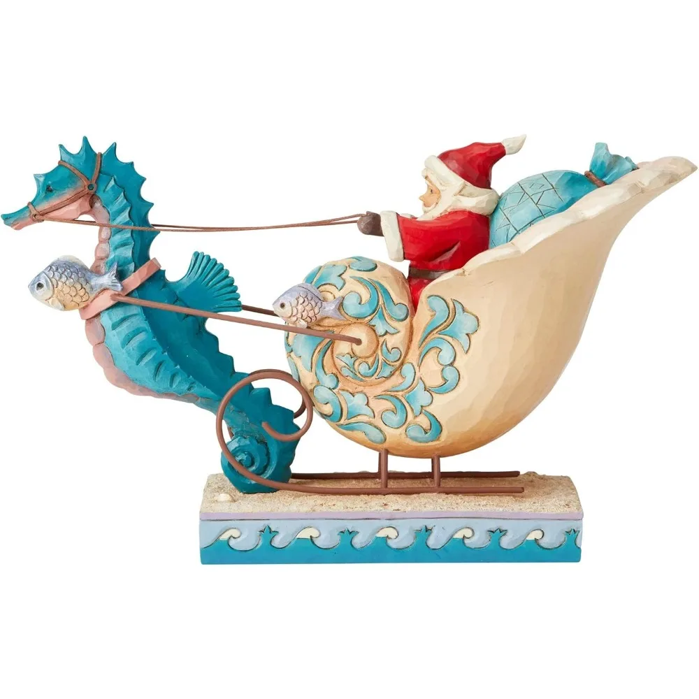 Coastal Santa in Shell Sleigh Figurine, 6.2