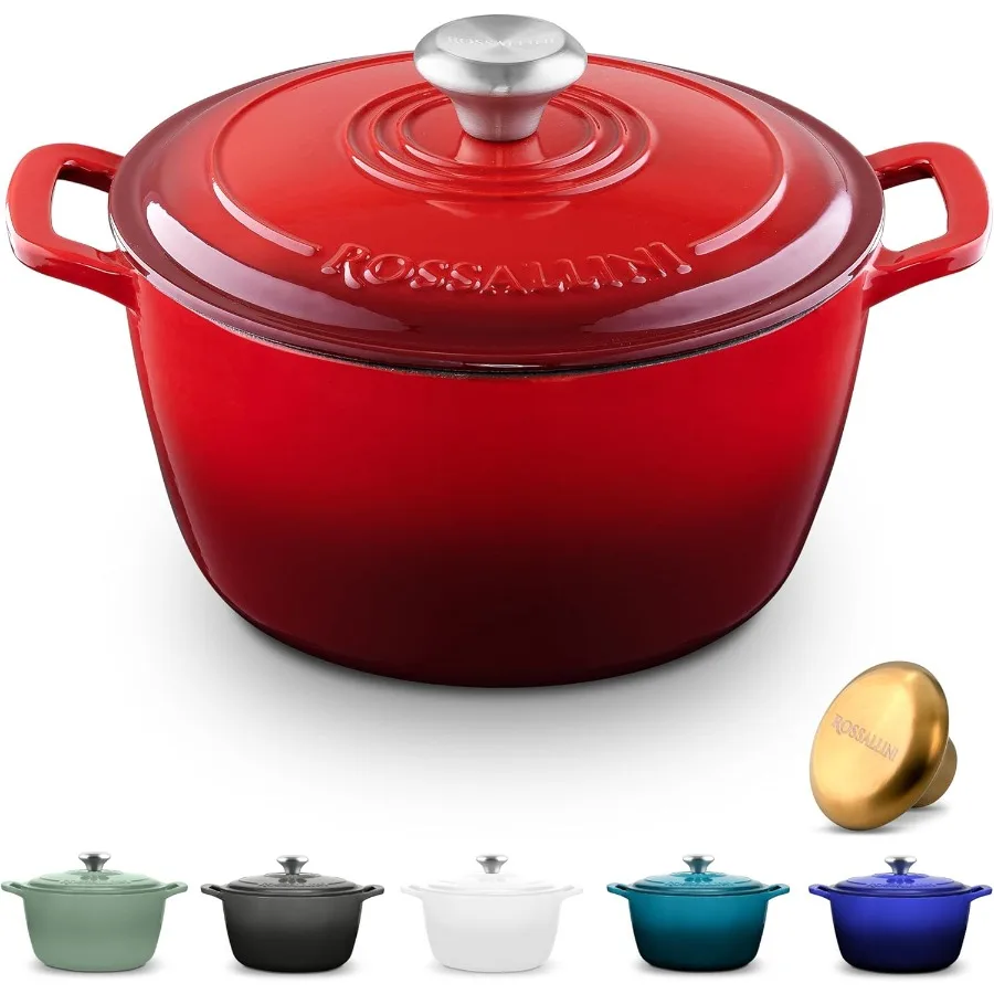 

Signature Enameled Cast Iron Dutch Oven NonStick Serving Pot with Tight Fitting Lid for Perfect Roasting Baking Sauteing and Br