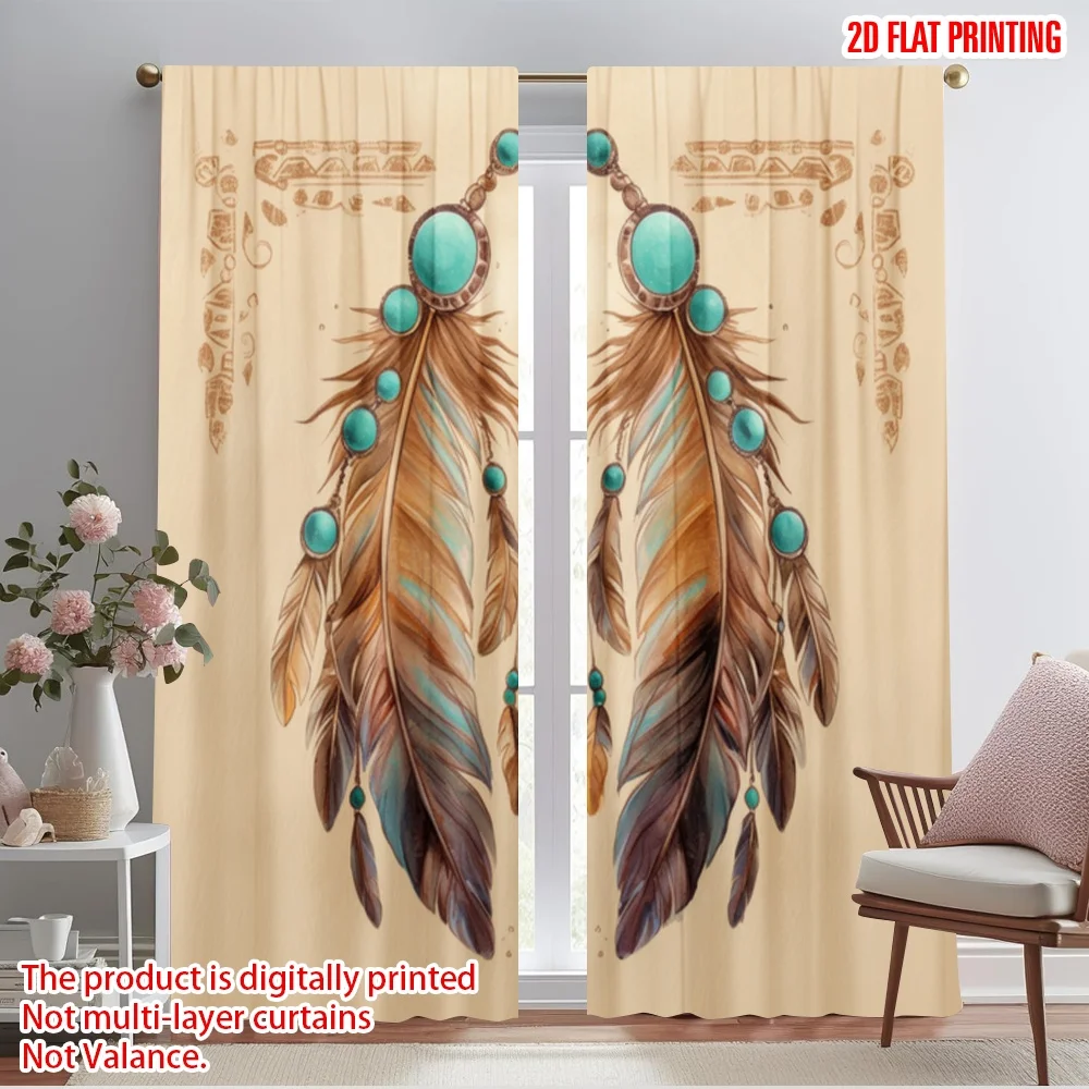 2pcs,2D plane printing Minimalist Curtains Feathered Elegance (2) Polyester Easy Install (without rod) Art Deco Festive for