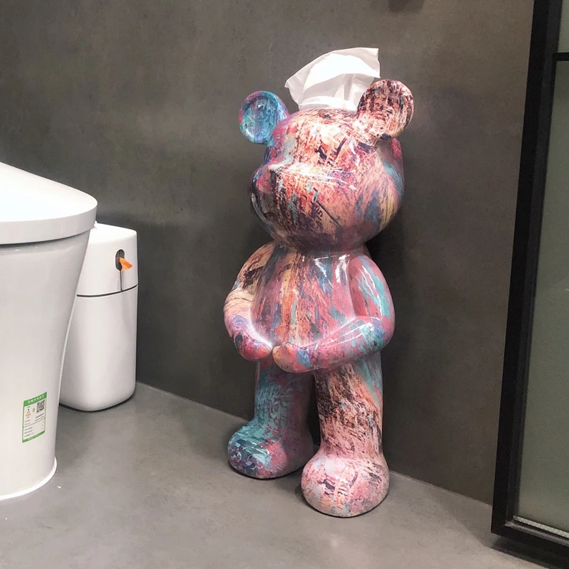 

Decoration Home Painted Bear Statue Room Decor Accessories Nordic Animal Sculptures Figurines Toilet Roll Paper Holder Gifts