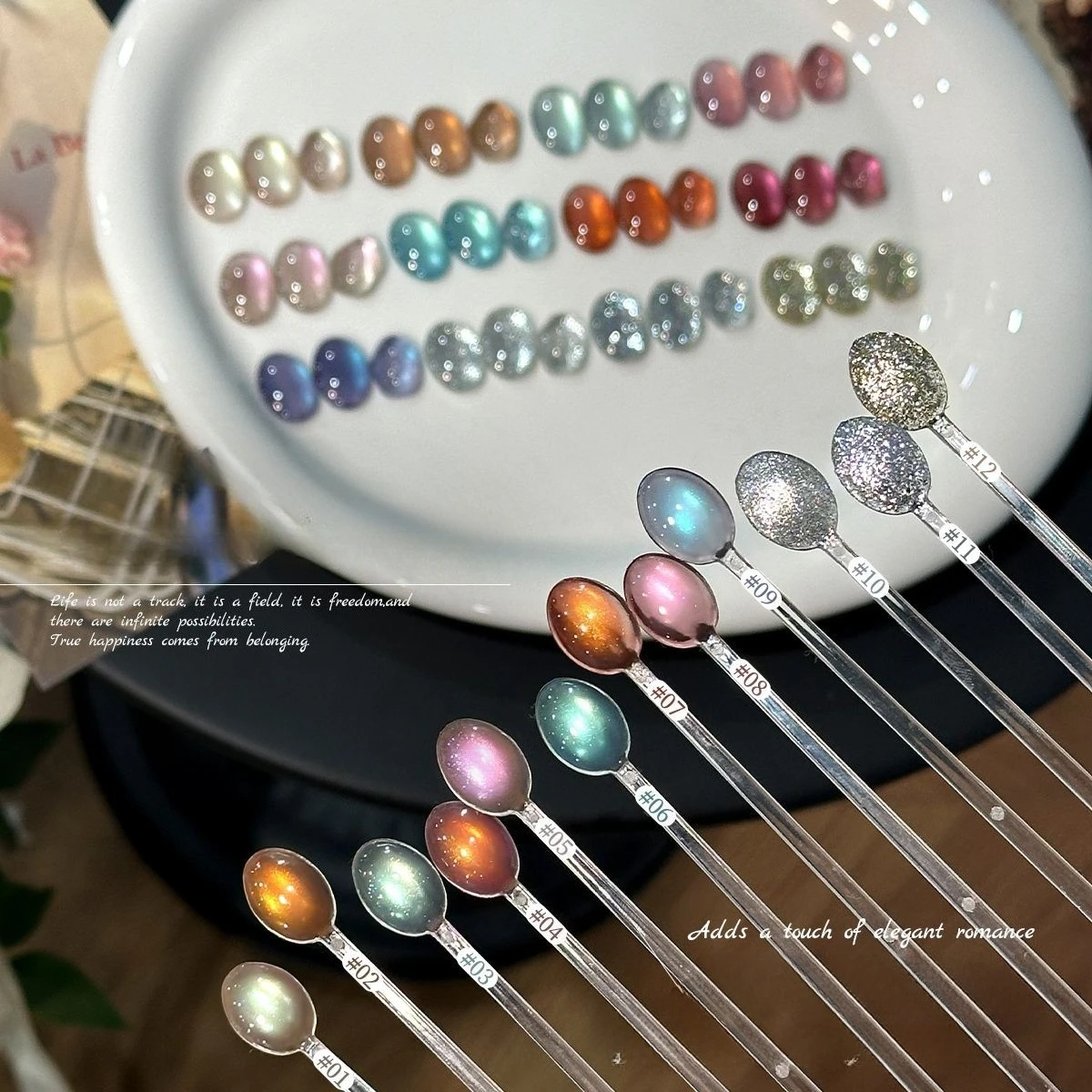 

Набор из 12 гель-лаков для ногтей с эффектом «кошачий глаз» (розовый, синий), УФ/LED, смываемый, для маникюра