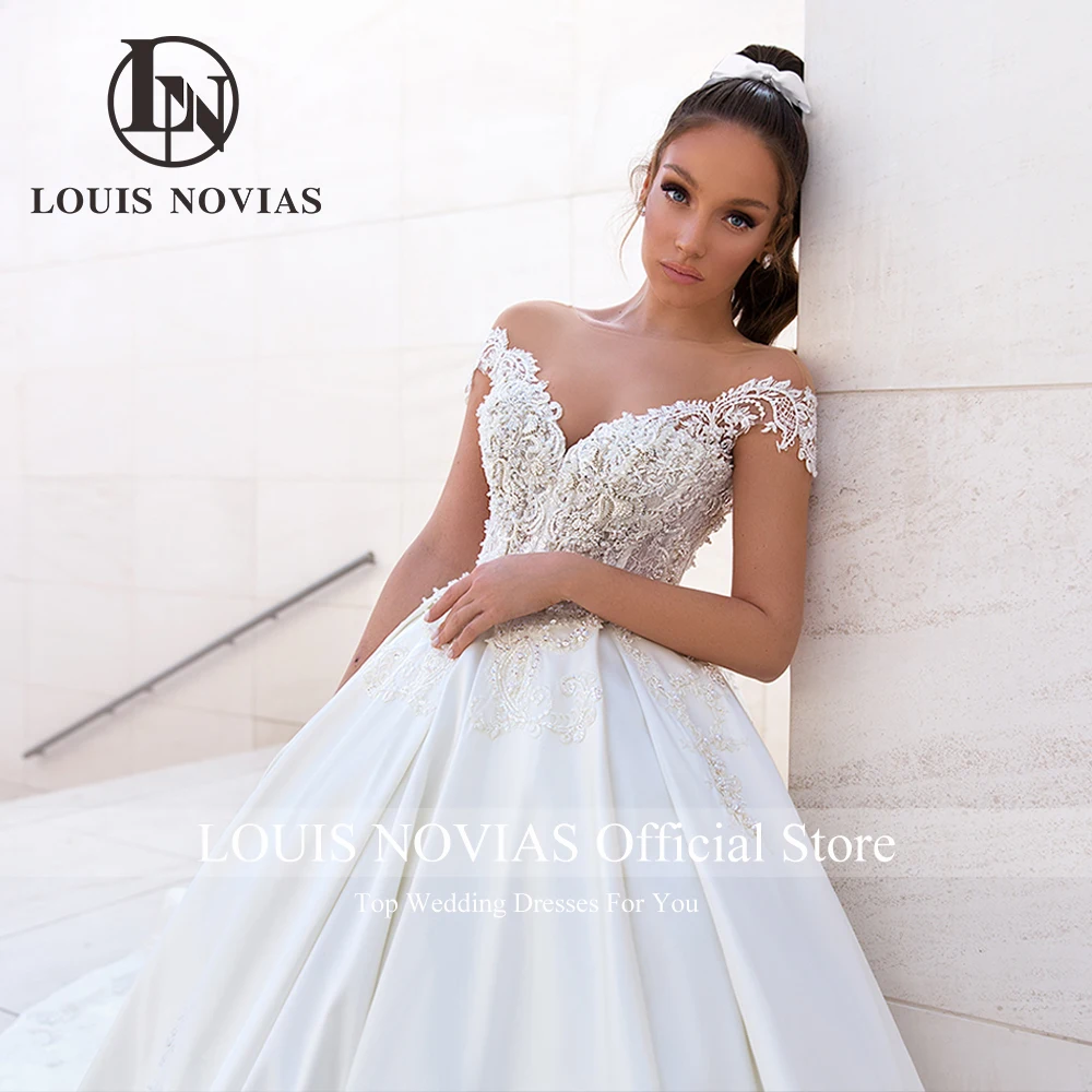 

LOUIS NOVIAS Бальное платье Свадебное платьеЭлегантные платья невесты с открытыми плечами Роскошные аппликации из бисера Свадебное платье принцессы с длинным хвостом