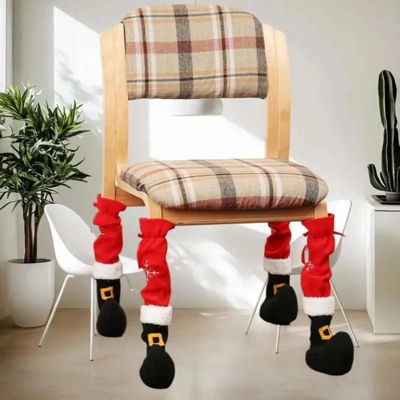4 قطعة أثاث عيد الميلاد كرسي غطاء الساق حافظات الأرضية عيد الميلاد قدم كم ديكور سانتا الجدول الساق كرسي القدم يغطي 2025 #2
