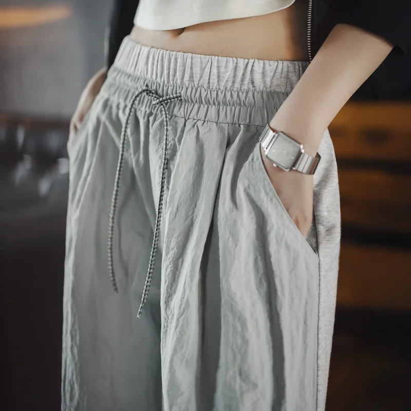 Maden المرأة رمادي Sweatpants مرونة الخصر مستقيم الساق البضائع السراويل المظلة السراويل الرباط في الهواء الطلق السراويل فضفاضة غير رسمية