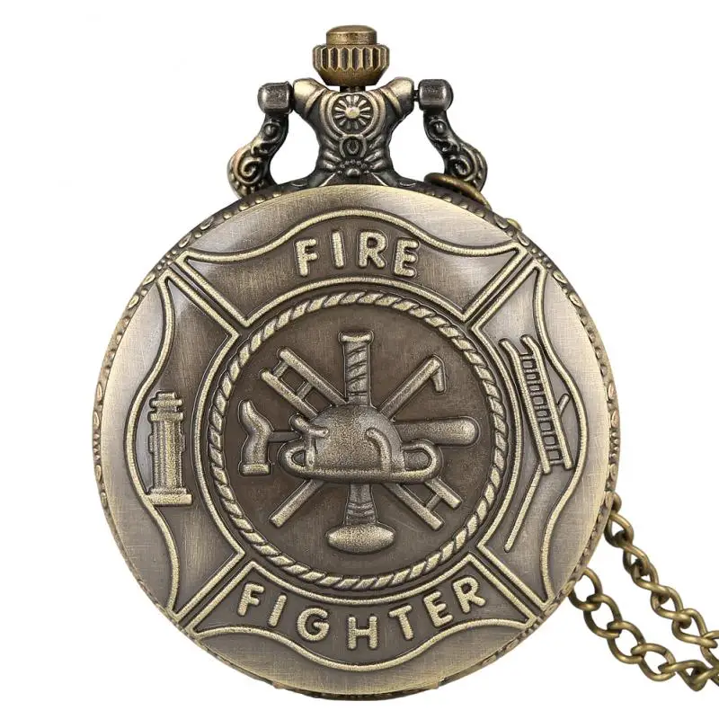 Retro Fire Fighter Pulchritude Pocket Watch Firefighting Hero Gifts Vintage Steampunk Watch ideas with Necklace Chain for Men