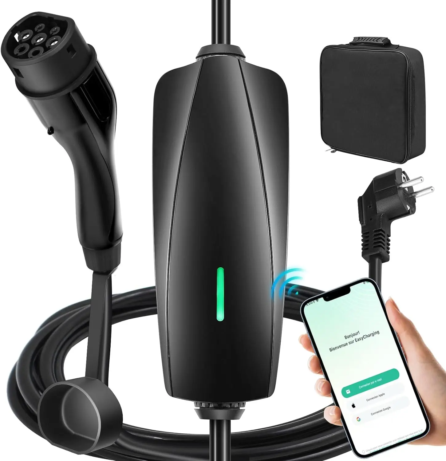 Electric Car Charger APP Control, (8M) EV Charger Type 2 6-16A WLAN control Type 2 Fast Electric Vehicle Charging Cable with Bag